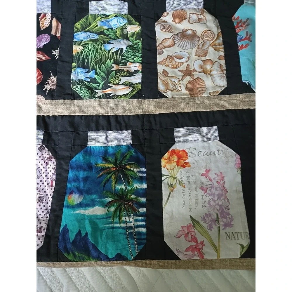 Hand Crafted Art Quilt Sarasota Memory Jars Seashore Beach Summer Ocean  33